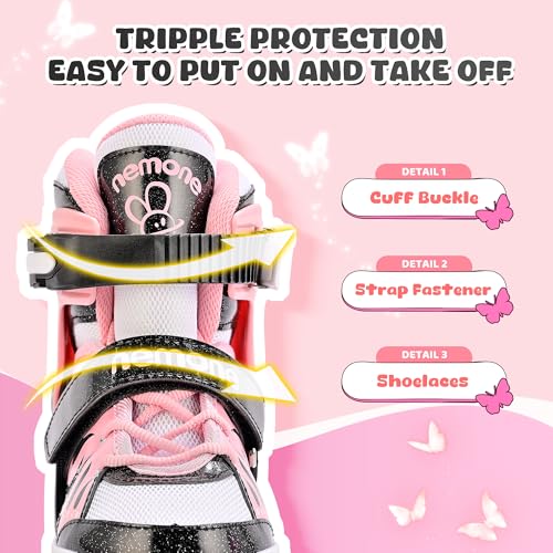 Adjustable Light Up Mermaid Roller Skates for Girls & Boys - Large Youth, Butterfly Design