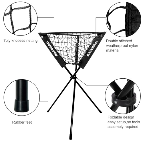 BaseGoal 7x7ft Baseball Practice Net with Batting Tee & Strike Zone - Black