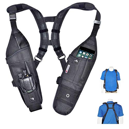 Double Radio Holster with Adjustable Shoulder Harness for Two-Way Radios