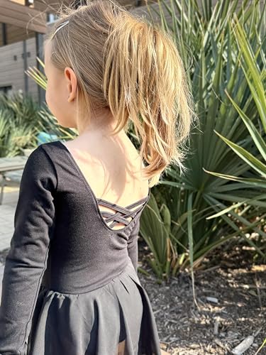 Kids Girls Long Sleeve Ballet Leotard Dance Dress Black 2-3T - Arshiner