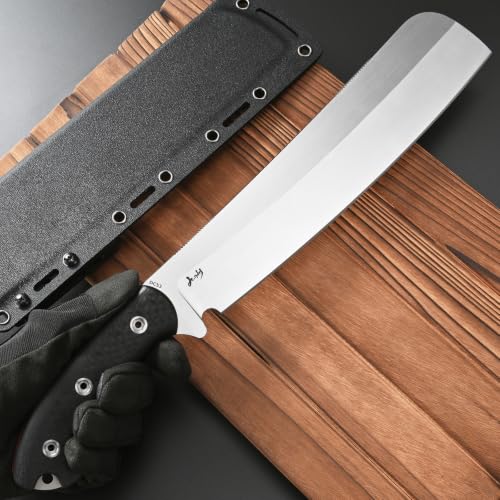 Silver Fixed Blade Knife with Carbon Fiber Handle, DC53 Steel, Full Tang, Sheath for Camping & Hunting