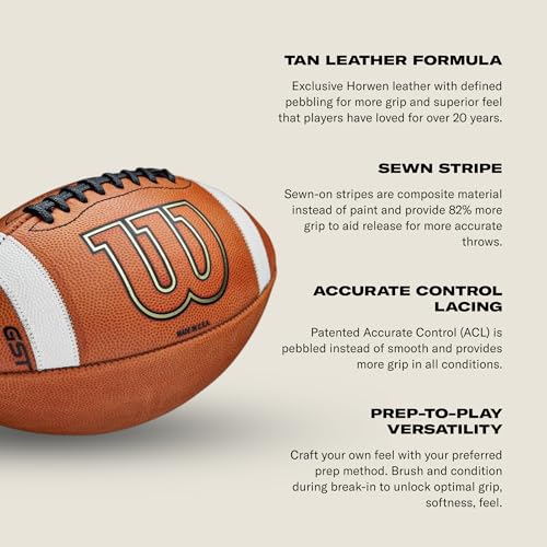 Youth Brown Leather Football - Wilson GST Game Ball, Multiple Sizes & Styles