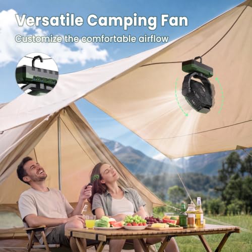 FRIZCOL 3-in-1 Portable Camping Fan with 48000mAh Battery, Light & Remote - Green