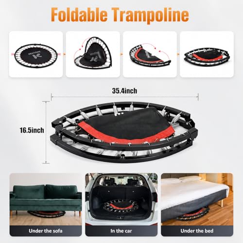 48-Inch Rebounder Trampoline for Adults with Handle – Foldable Exercise Jumping Mat, Black