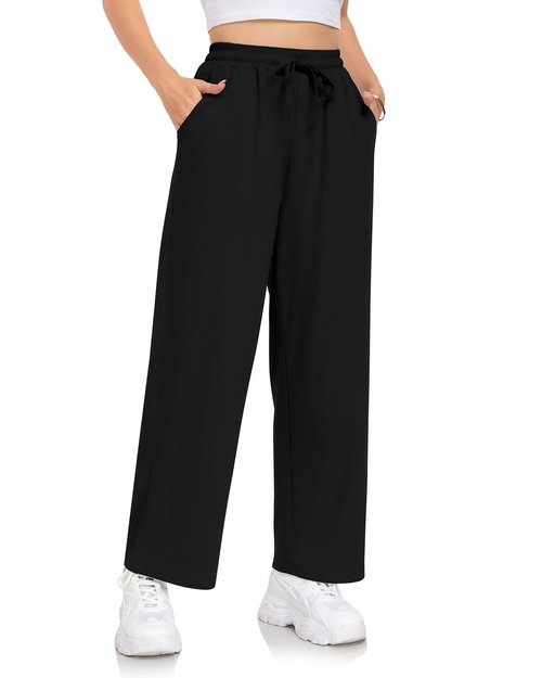 EDUWU Womens Sweatpants Loose High Waist Wide Leg Lounge Pants Fall Outfits Athletic Joggers with Pockets 2025 Black, XL