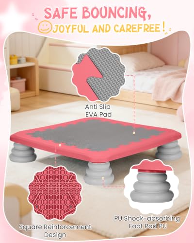 Great Kids Red Rectangular 25-Inch Sensory Rebounder Mini Trampoline for Indoor & Outdoor Play