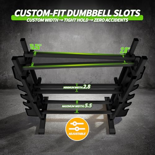 Heavy Duty Dumbbell Rack with Double Side Extensions - Black, Large