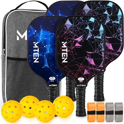 Pickleball Paddles Set of 4 - USAPA Approved Fiberglass Rackets Black & Blue