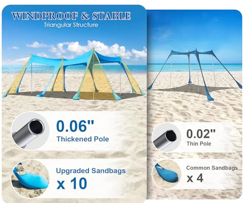 VVBE 13x10FT Beach Tent Sun Shelter UPF50+ Portable Canopy with Sandbags & Accessories