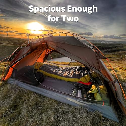 Night Cat 2 Person Backpacking Tent with Aluminum Poles, Khaki, Waterproof, Fast Setup