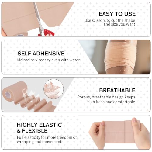Elastic Self-Adhesive Bandage Wrap 2 Inch x 5 Yard - Pack of 4 Rolls