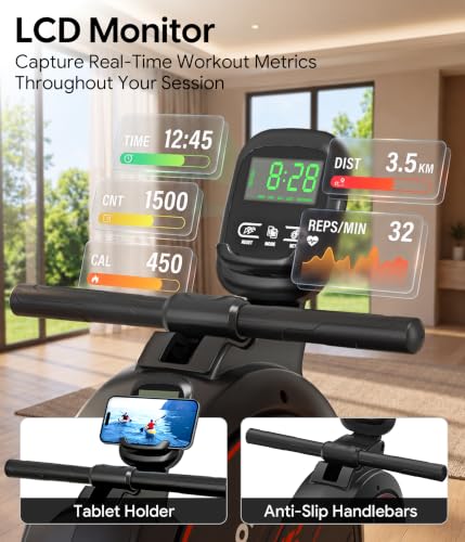 Wenoker Dark Red Magnetic Rowing Machine for Home, Full Body Workout, Quiet & Smooth