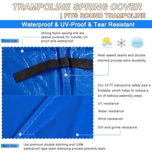 Femitu 15FT Blue Trampoline Safety Pad Replacement Thickened Foam Waterproof