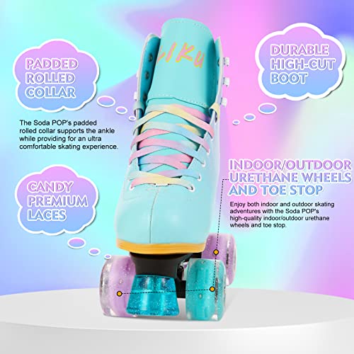 LIKU Purple Quad Roller Skates for Girls & Women, Light-Up All Wheels, Indoor & Outdoor Fun, Size 5-6
