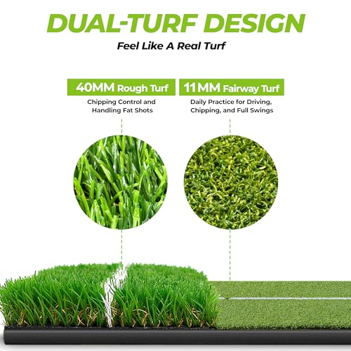 Golfguru 5' x 4' Dual Turf Golf Hitting Mat with Alignment Aid - Standard 16mm