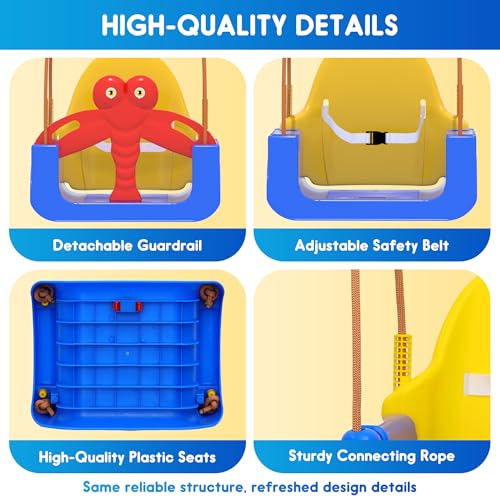 HAPPYMATY 3-in-1 Toddler Swing Set Blue Yellow - Indoor/Outdoor Baby Swing with Safety Belt & Sturdy Metal Stand