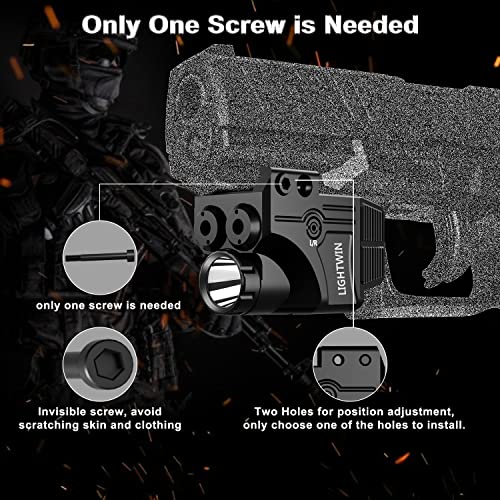 LIGHTWIN 3-in-1 Laser Sight & Flashlight for Pistols, Red & Purple, 800 Lumens, USB Rechargeable, Picatinny Rail Compatible
