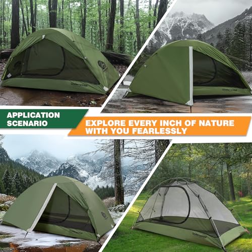 Green 1 Person Lightweight Waterproof Backpacking Tent for Solo Camping