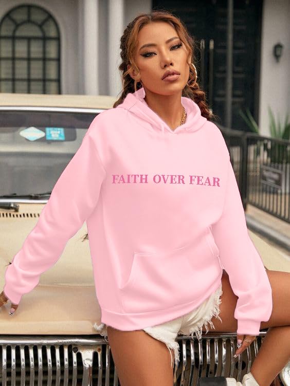 Pink A-Variation Faith Over Fear Hoodie Women Christian Sweatshirt - Medium
