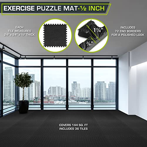 ProsourceFit Black 36-Pack Interlocking EVA Foam Puzzle Floor Tiles for Home Gym - 144 sq ft