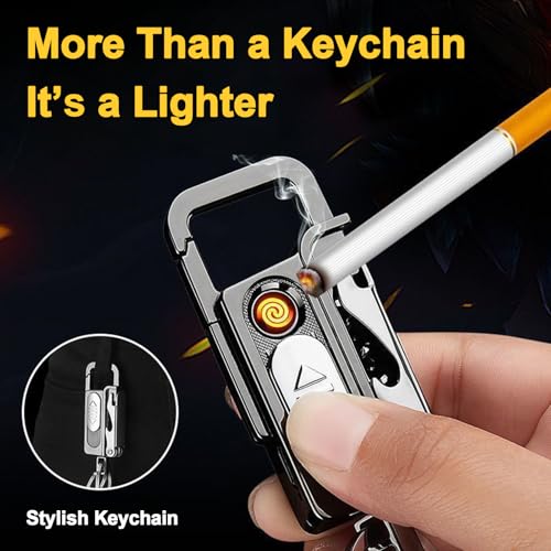 Black 9-in-1 Keychain Multitool with Electric Lighter & Flashlight