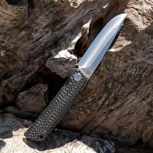 Black Carbon Fiber Handle Folding Knife 154CM Steel, 3.5" Blade, Liner Lock, Camping & Hiking