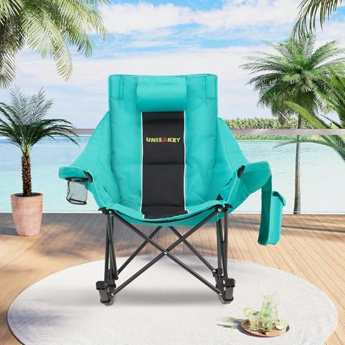 Unisakey Oversized Green Foldable Rocking Camping Chair 300lbs Capacity