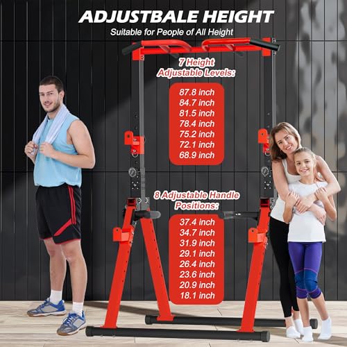 Aroha Red Foldable Power Tower Pull Up Station with Adjustable Height for Home Gym