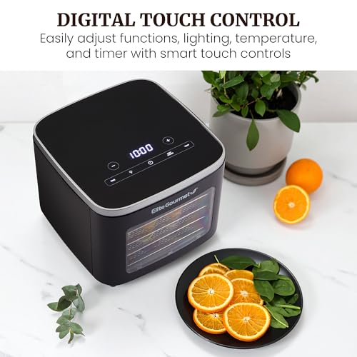 Elite Gourmet Black 5-Tray Digital Food Dehydrator with Keep Warm Function