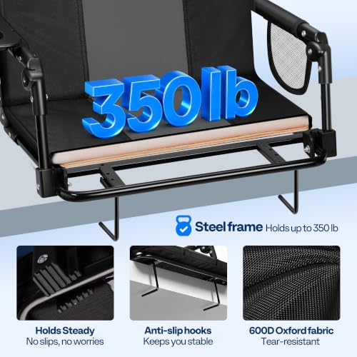 VIVOHOME Stadium Bleacher Seats with Back Support - Black & Gray, 2-Pack Portable Sports Chairs