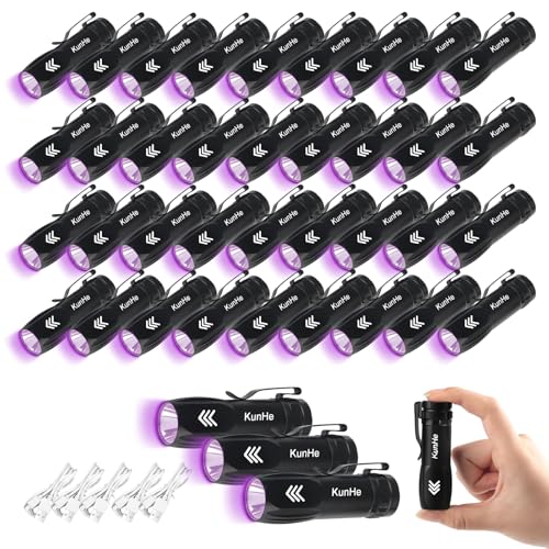 KunHe 40 Pack Mini UV 395nm Flashlights Rechargeable for Stain Detection & Cleaning