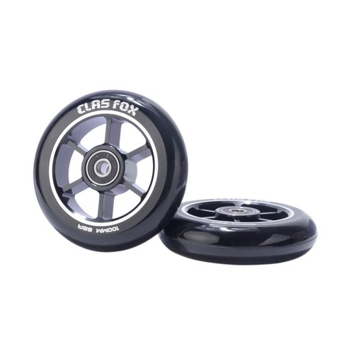 CLAS FOX 100/110mm One Pair Pro Stunt Scooter Wheels with ABEC-9 Bearings CNC Metal Core (2pcs)（Black-Black）