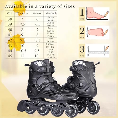 Men 7/Women 8 High Performance Outdoor Fitness Inline Skates - Black, JGMLZK