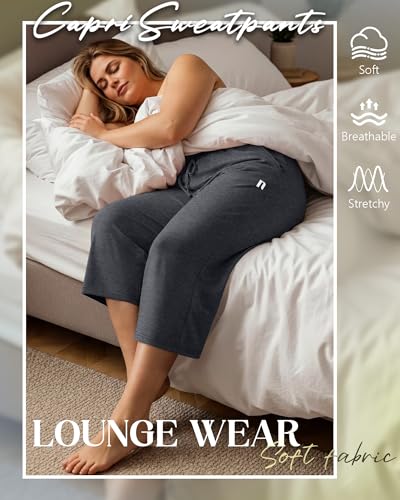 Women's Plus Size Capris with Pockets - Neer 3 Pack Black Gray Navy XL