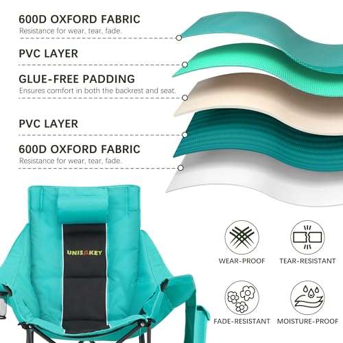 Unisakey Oversized Green Foldable Rocking Camping Chair 300lbs Capacity
