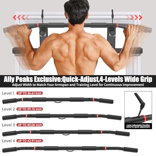 Adjustable Doorway Pull Up Bar with Resistance Bands - Matte Black and Red, Heavy-Duty Fitness Equipment