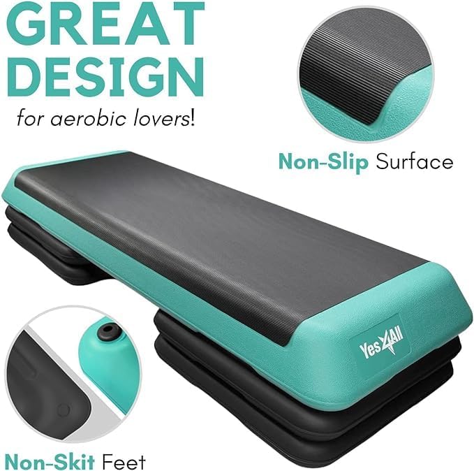 Yes4All Adjustable Aerobic Exercise Step Platform - Health Club Size with 4 Risers Included