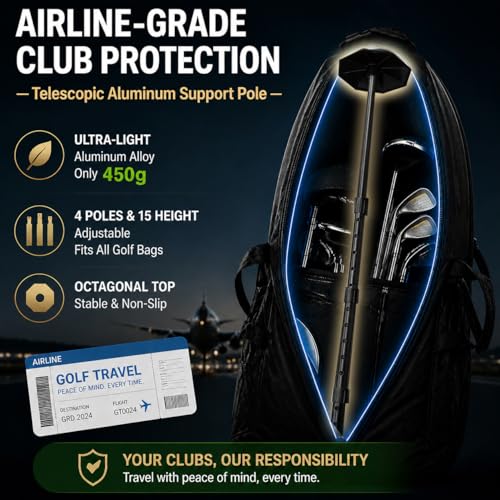 Professional Stiff Arm Golf Travel Bag Support Pole - Black