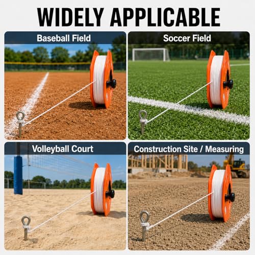 Baseball & Softball Field Marking String Winder Set with Nylon Cord and Ground Anchor