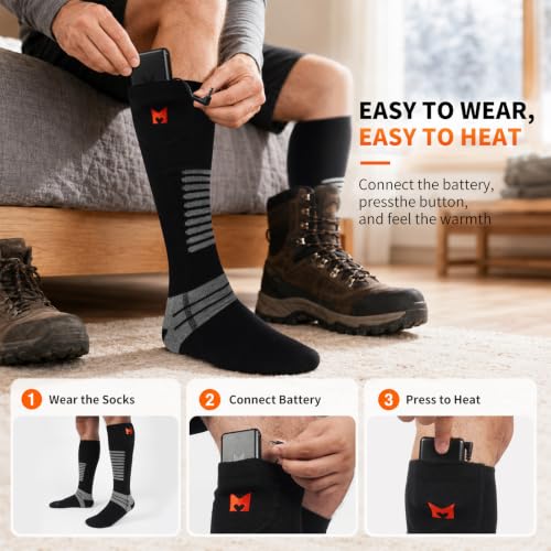 Heated Socks for Men & Women with 6000mAh Batteries - Black, 4 Heat Levels, All-Day Warmth