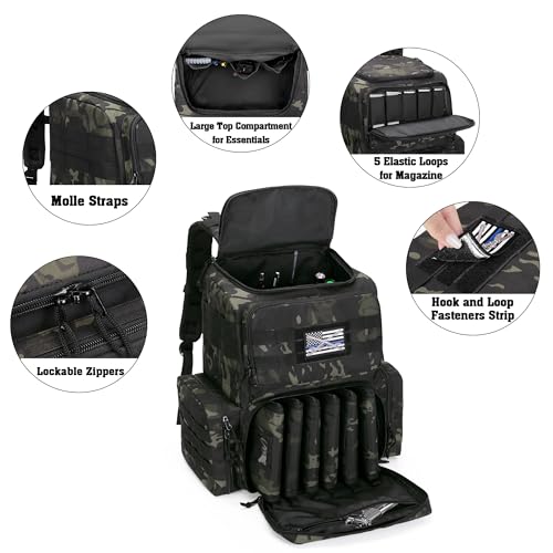 DSLEAF Camo Tactical Pistol Backpack with 6 Pistol Cases - Gun Range Bag