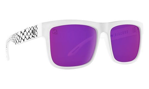 Spy Optic Discord, Square Sunglasses, Color and Contrast Enhancing Lenses (Slayco Matte White Viper, Happy Bronze Purple Spectra Lenses)
