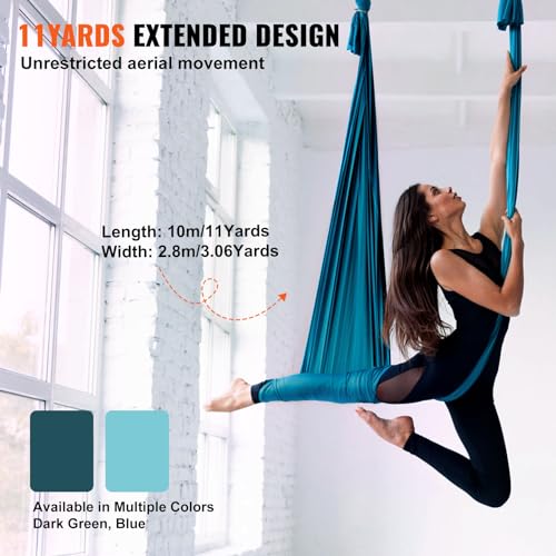Aerial Yoga Swing Kit with 11 Yards Green Nylon Fabric Full Rigging Hardware