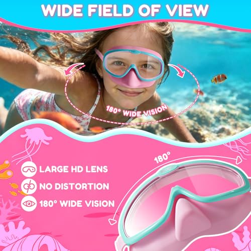 Kids Swim Goggles with Nose Cover 2 Pack - Anti-Fog Clear View, Pink Green & Pink Purple