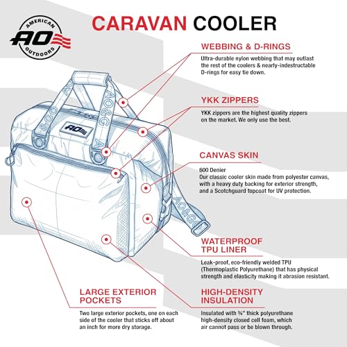 AO Coolers Caravan Canvas Soft Cooler 12-Can Black with Oversized Pockets