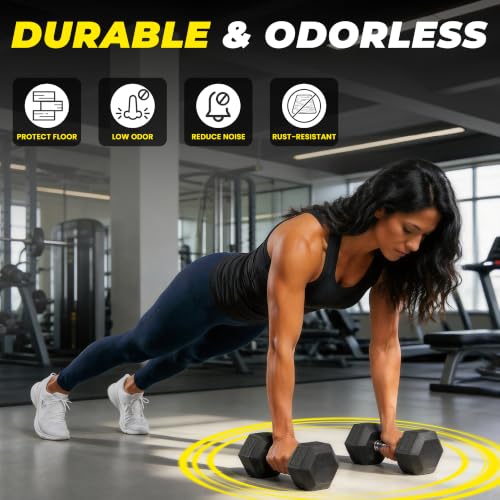 HulkFit 50 lb Rubber Coated Hex Dumbbells Set of 2 – Non-Slip Hand Weights for Home Gym