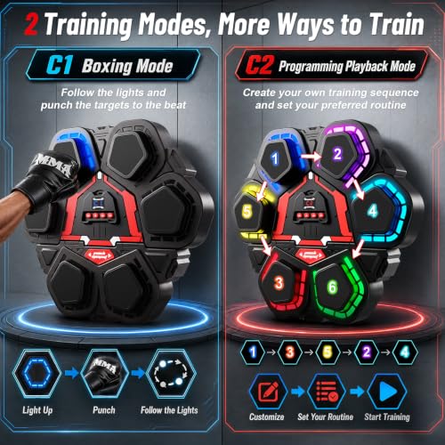 Oppvoci Boxing Punching Machine with Rhythm Lights Black Red - Fitness Trainer
