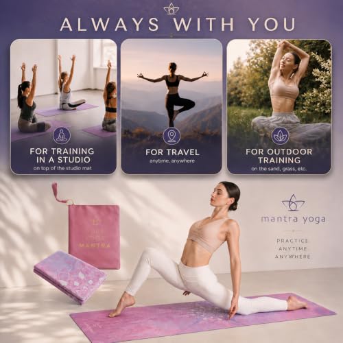 Mantra Yoga Mandala Travel 1.5mm Foldable Yoga Mat with Knee Pad & Bag
