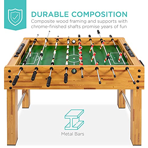Brown 48-Inch Foosball Table for Kids & Adults with Cup Holders, Ergonomic Handles, Chrome Steel Bars
