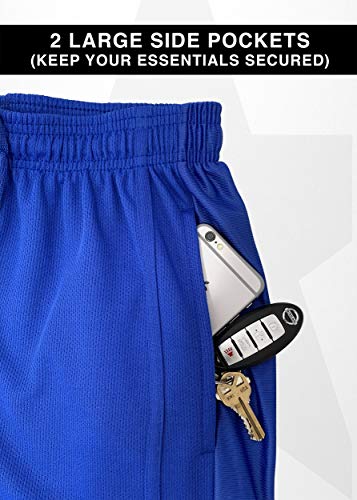 X-Large Mens Basketball Shorts with Pockets - Black, Red, Silver & Royal 4 Pack